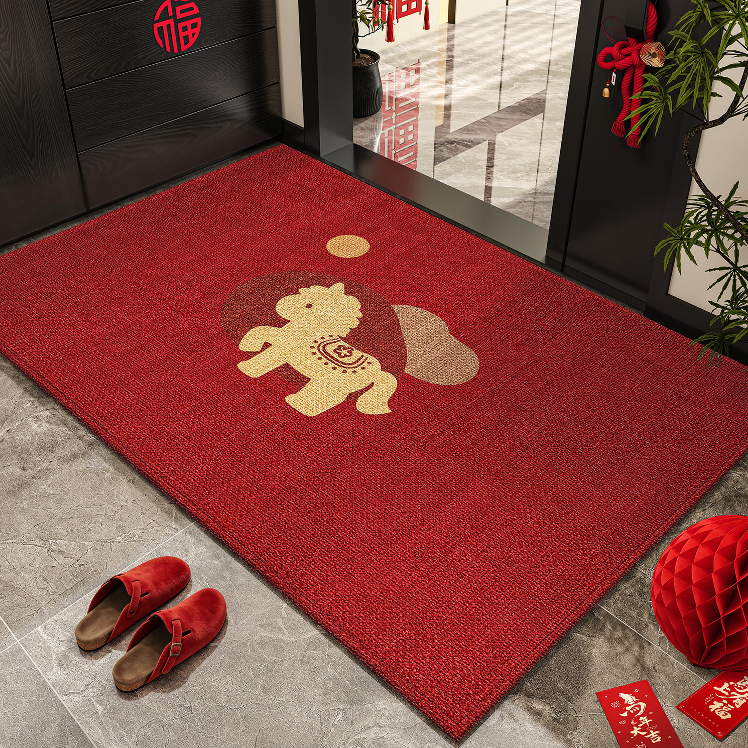 马年红色入户门地垫2026新款家用防滑可裁剪脚垫玄关大门口地毯垫,居家布艺,入户地垫,淘宝优惠券,粉丝福利购,淘宝优惠卷
