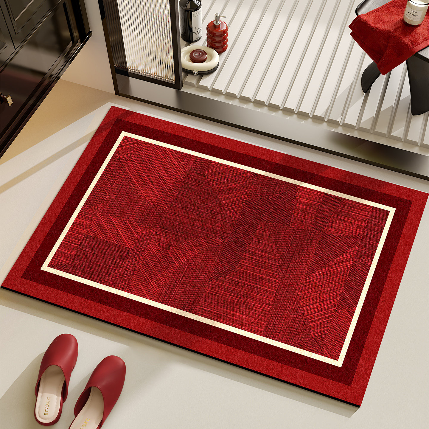新年红色浴室地垫卫生间防滑吸水耐脏脚垫硅藻泥厕所垫子卫浴地毯,居家布艺,家用脚垫,淘宝优惠券,粉丝福利购,淘宝优惠卷
