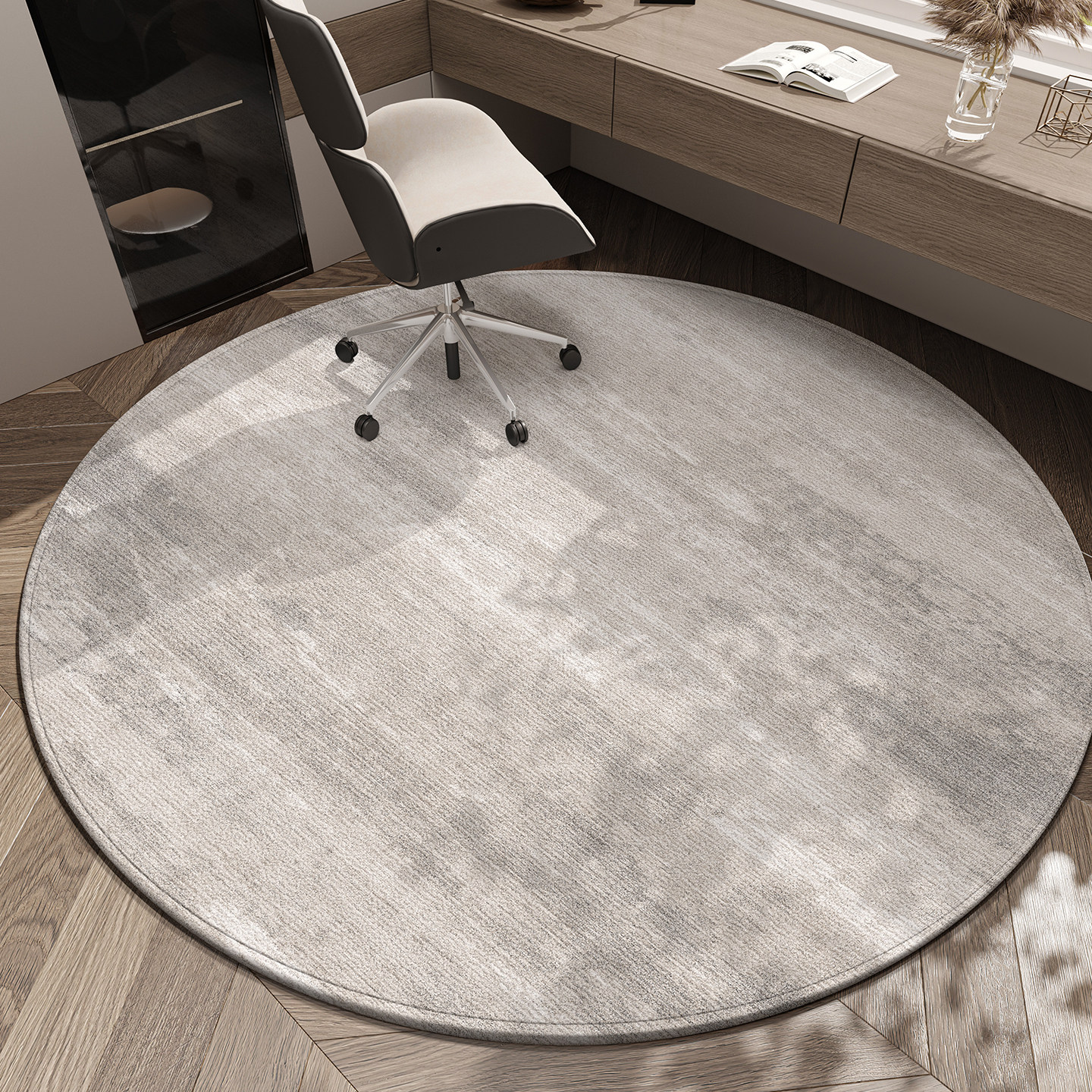 现代圆形书房地毯简约风客厅电脑椅化妆椅子垫高级感可擦防水毯垫