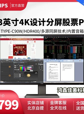 飞利浦43英寸显示器4K HDR400 TypeC90w 大屏影音电脑显示屏439P1
