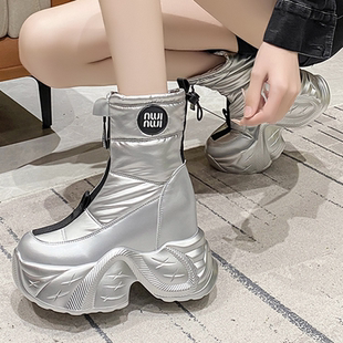 厚底雪地靴女保暖2025冬季新款内增高10cm加绒加厚百搭东北大棉鞋