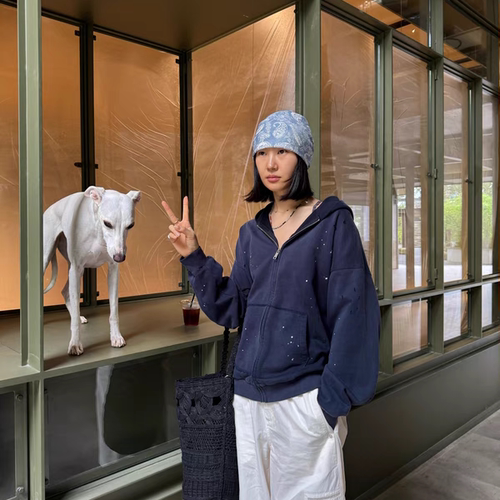 重磅作旧水洗泼墨拉链卫衣 无性别风街头感 男女可穿 短头花同款