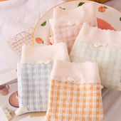 大码 内裤 女胖MM200斤中高腰无痕格子日系可爱少女纯棉舒适抗菌裆