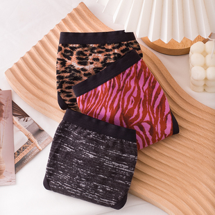 中腰小三角纯棉豹纹棉质面料豹纹大码 200斤高开叉女内裤 胖MM