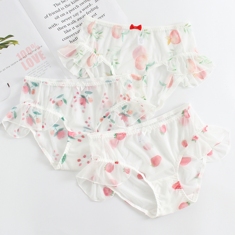 夏季薄款蕾丝大码内裤女 胖MM200斤少女网纱中腰三角包臀透气棉档