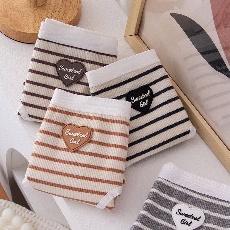 复古条纹大码内裤女中高腰纯棉日系爱心胖mm200斤抗菌三角短裤女,女士内衣/男士内衣/家居服,女三角裤,淘宝优惠券,粉丝福利购,淘宝优惠卷