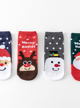 圣诞袜子纯棉红色短袜保暖2025秋冬少女袜卡通可爱船袜