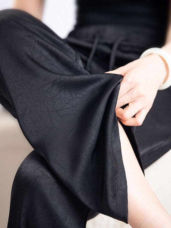 Acetate silk narrow wide-leg pants women's Chinese style 2025 jacquard summer new straight leg satin high-waisted casual pants