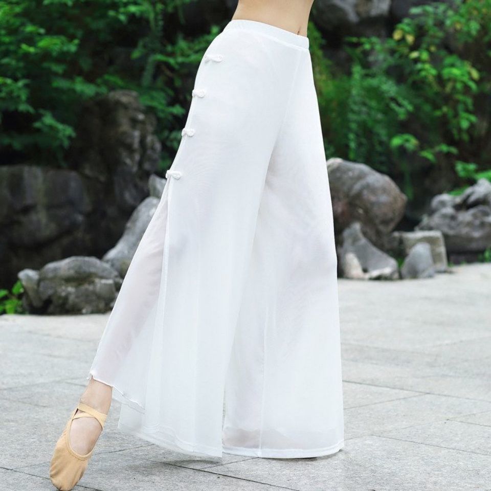 春夏双层古典舞蹈服女飘逸练功服身韵纱衣现代民族舞网纱阔腿裤