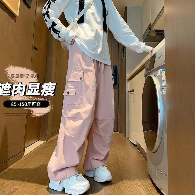 抖音质量束脚工装裤女春秋夏款韩版学生宽松显瘦直筒休闲阔腿裤