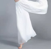 高腰现代舞瑜伽裤 舞蹈大摆白色雪纺阔腿裤 女宽松茶艺服汉服内搭裤