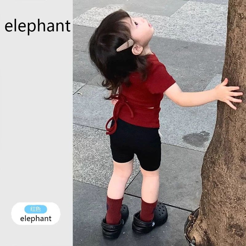 女童夏季短袖后背系带不规则设计