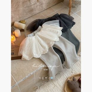 女童加绒打底裤 宝宝芭蕾风条纹屁帘裤 2026秋冬新款 Spring韩国童装