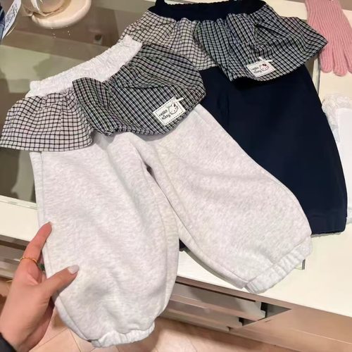 女童秋冬新款一体绒卫裤