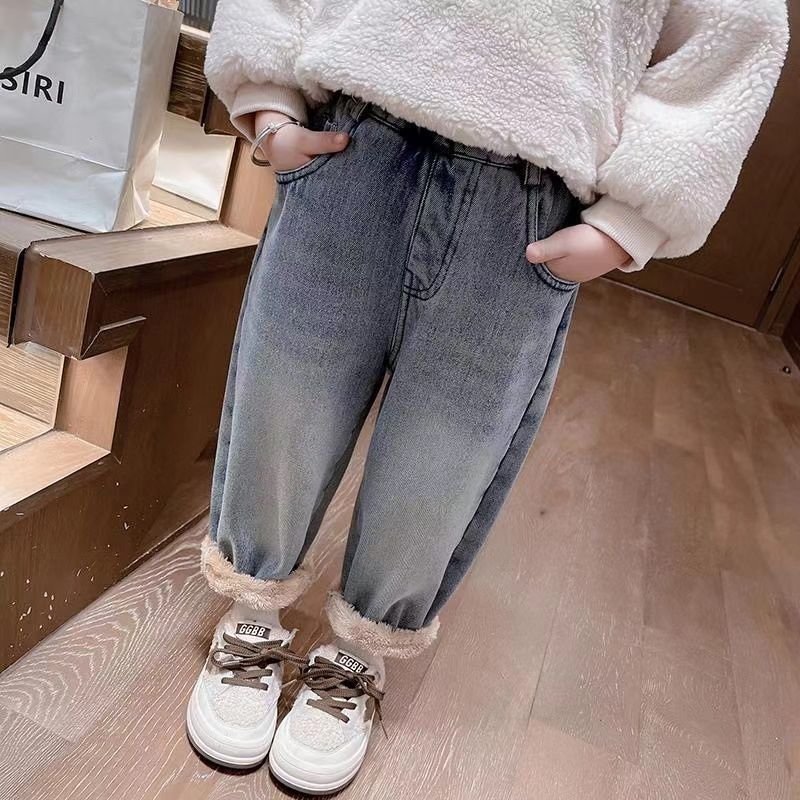 女童加绒加厚牛仔裤一体绒