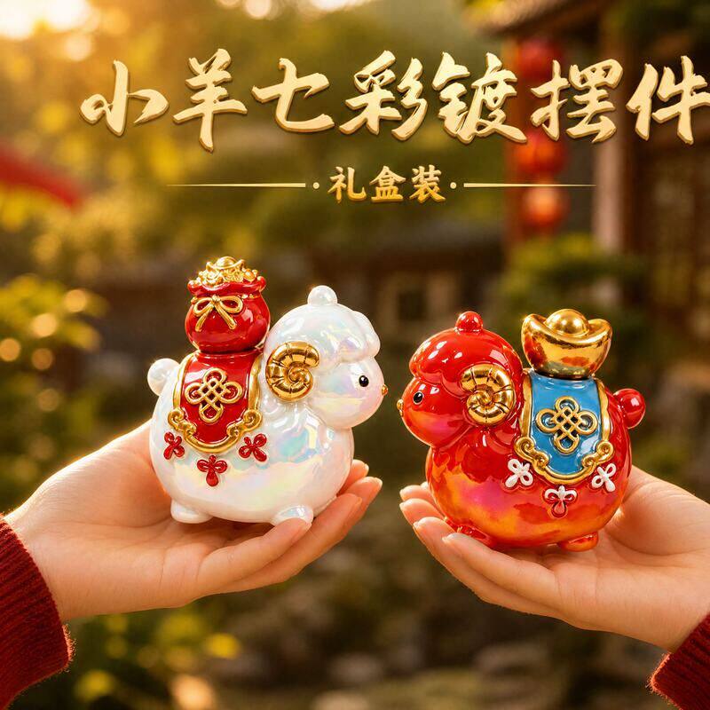 创意国潮羊年旋转树脂摆件新年伴手礼元宝福袋转转小摆件年会礼品