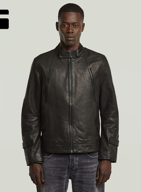 G-STAR RAW男士机车复古风摩托车春秋修身立领痞帅皮衣夹克D27137