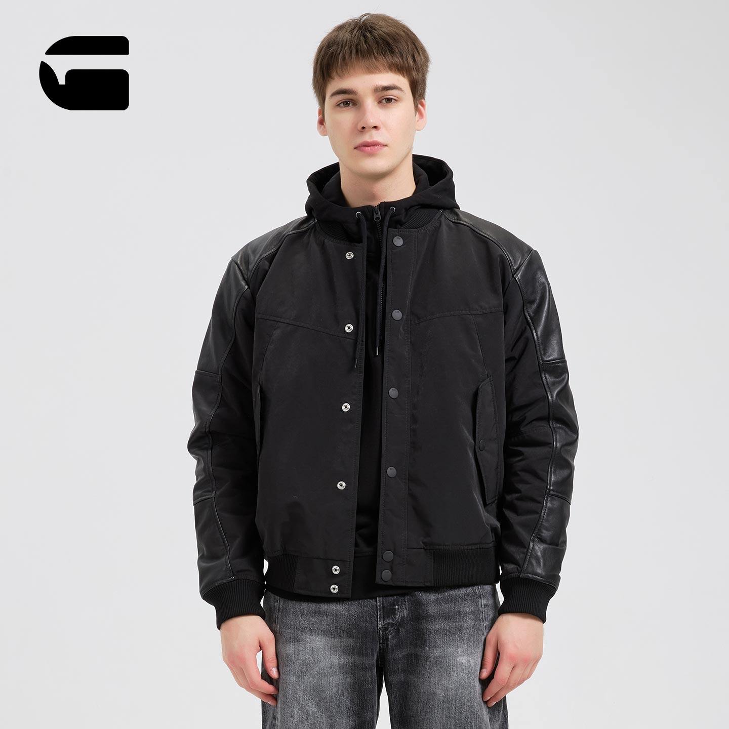 G-STAR男士美式风皮拼接夹克