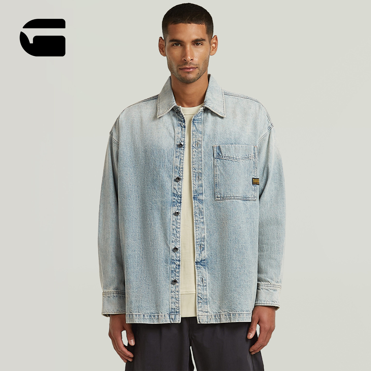 G-STAR男士2026春季新品宽松帅气廓形时尚长袖衬衫轻盈外套D23007