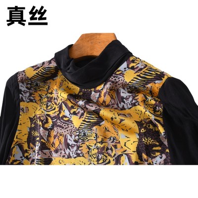真丝桑蚕丝素绸缎七分袖印花衬衫上衣春夏秋女装