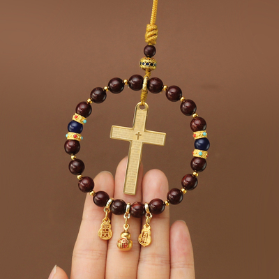 钛钢十字架汽车挂件，中西结合