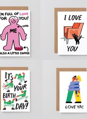 英国Wrap创意贺卡 情侣表白祝福幽默可爱生日感谢猫狗主题感谢卡