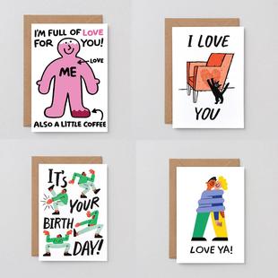 英国Wrap创意贺卡 情侣表白祝福幽默可爱生日感谢猫狗主题感谢卡