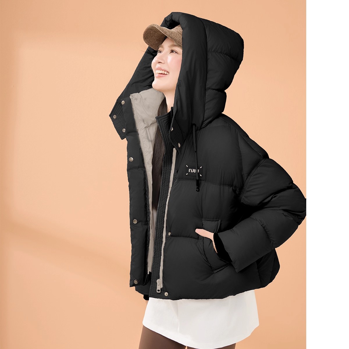 zklin冬季白鸭绒连帽短款羽绒服