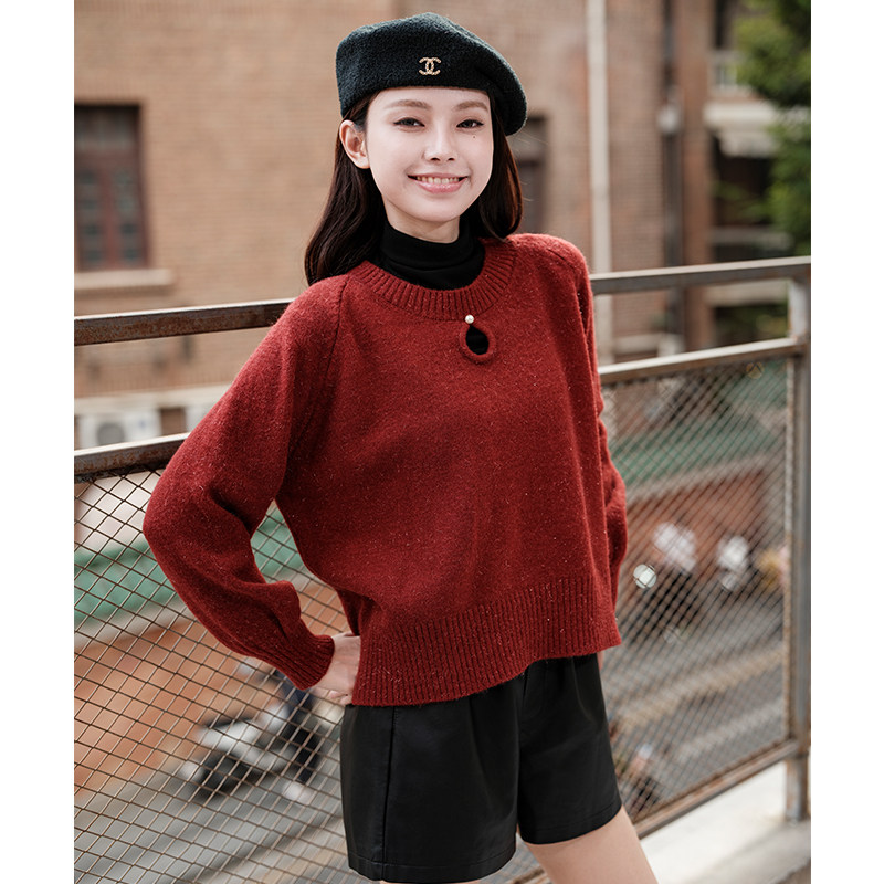 高级感圣诞穿搭红色毛衣女
