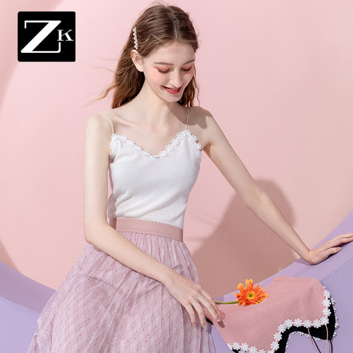 ZK白色蕾丝边吊带背心女内搭打底露肩抹胸美背上衣潮2020夏季新款