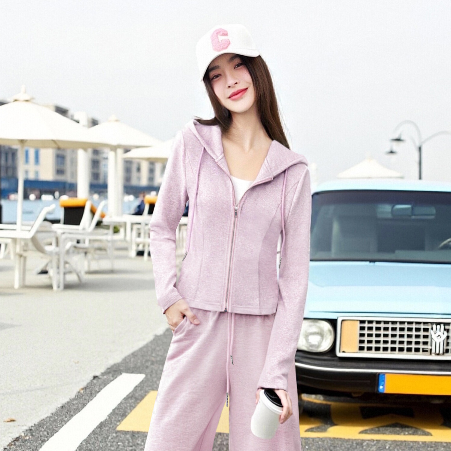 zk lin休闲风连帽拉链长袖短款卫衣女秋季新款运动减龄显瘦上衣