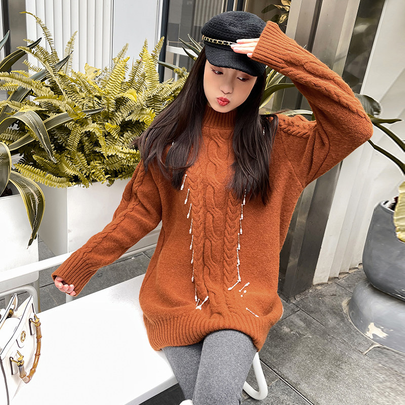 钉珠慵懒风长款毛衣女别致粗麻花上衣2025秋冬新款高级设计感小众