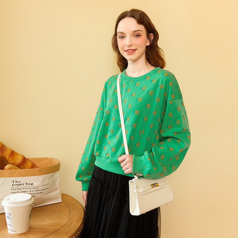 zklin印花圆领卫衣女设计感小众宽松短款上衣潮ins2025春秋新款