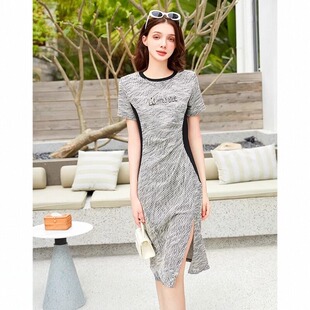 气质名媛修容连衣裙2025新款夏季超好看收腰显瘦高端精致开叉裙子