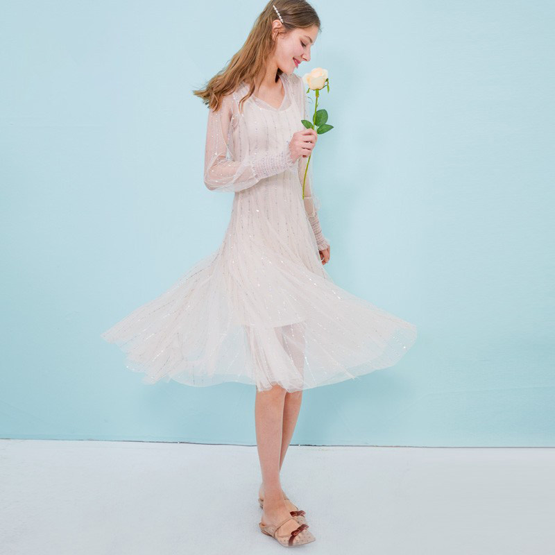 法式闪亮片网纱连衣裙子轻奢小众高端礼服超仙女宴会高级气质感