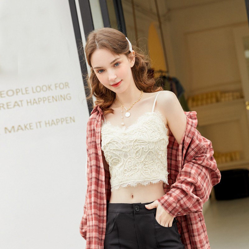 zklin法式鱼骨蕾丝镂空吊带小背心女西装内搭外穿打底短款上衣夏