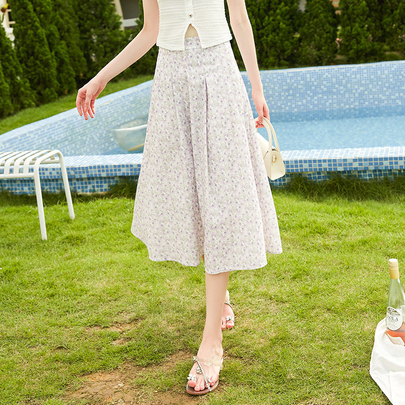 zklin法式森系碎花半身裙女2025夏新款温柔高腰显瘦中长款a字伞裙
