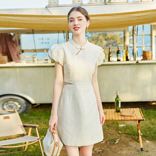 新中式改良旗袍夏季2024新款年轻款少女日常可穿露腰连衣裙小个子