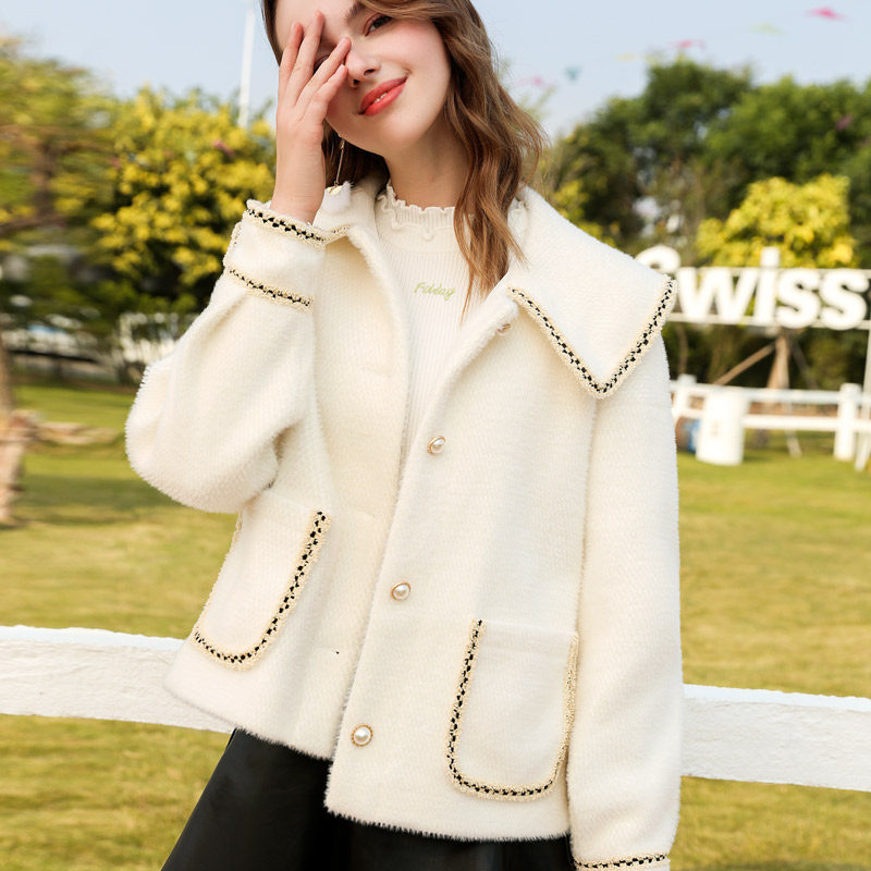 ZK水貂绒小香风毛呢小外套女短款加厚呢子大衣小个子2020秋冬新款