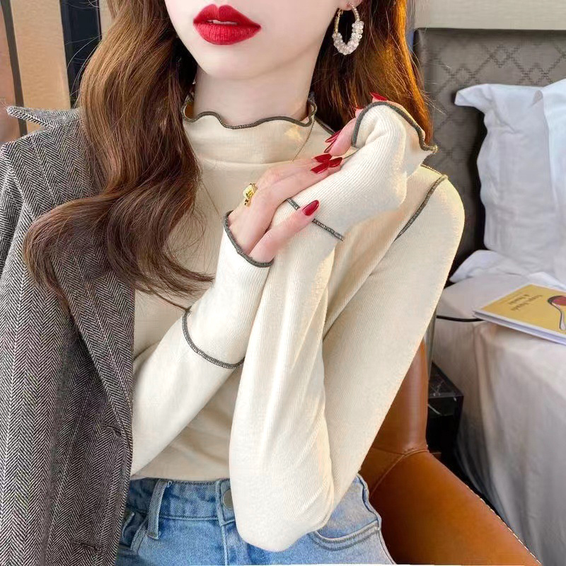 德绒木耳边双面内搭可外穿打底衫