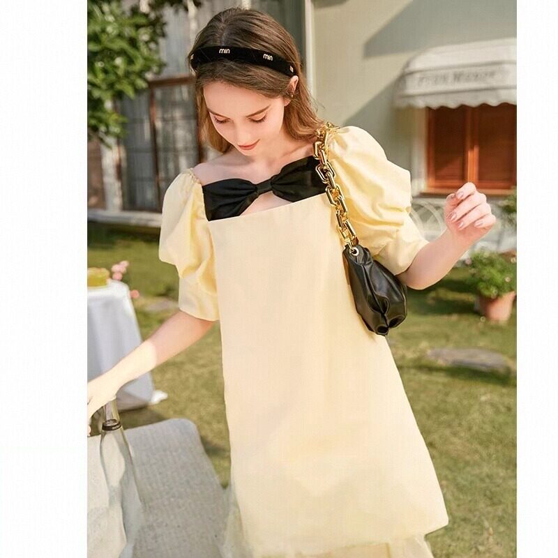 法式小众连衣裙女蝴蝶结设计感高级复古公主裙小个子2025春夏新款