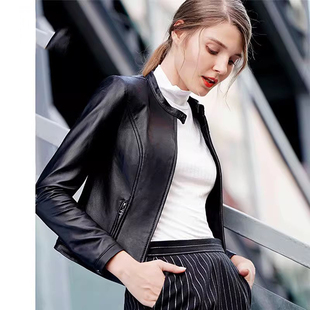 海宁机车欧洲站 外套时尚 2023秋冬装 绵羊皮夹克机车服皮衣女短款