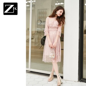 很仙的粉色甜美蕾丝网纱连衣裙仙女裙chic温柔法国小众2025春装