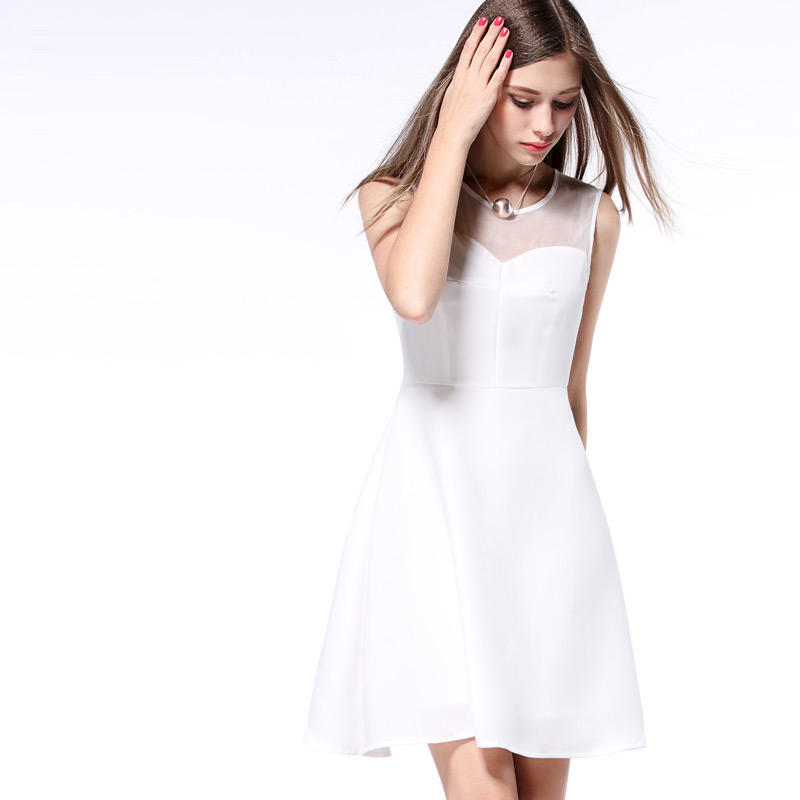 高腰无袖a字裙连衣裙女透视小心机休闲百搭短裙春装2019新款