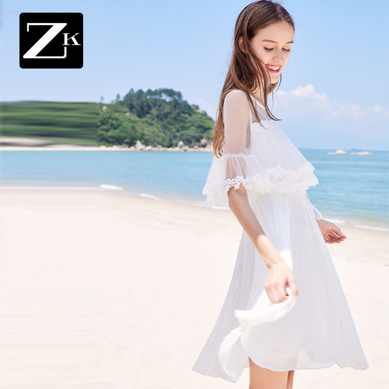 2026夏装一字肩露背雪纺连衣裙女荷叶边长款过膝沙滩裙海边度假