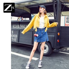 bf小个子夹克超火cec2019秋 ZK黄色牛仔短外套女韩版 宽松显瘦工装