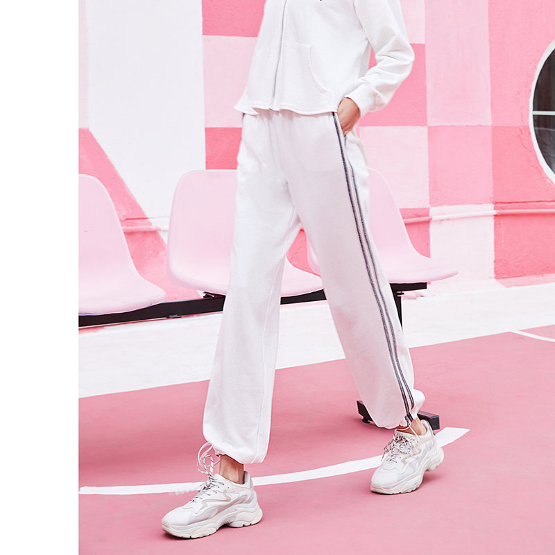 白色条纹高腰休闲直筒七分裤女宽松学生ins韩版2023春夏秋季潮