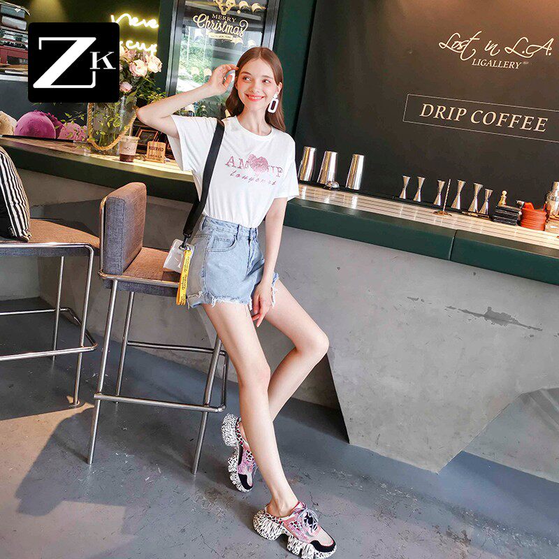 毛边高腰牛仔短裤女a字阔腿时尚卷边宽松显瘦韩版裤子2025夏季