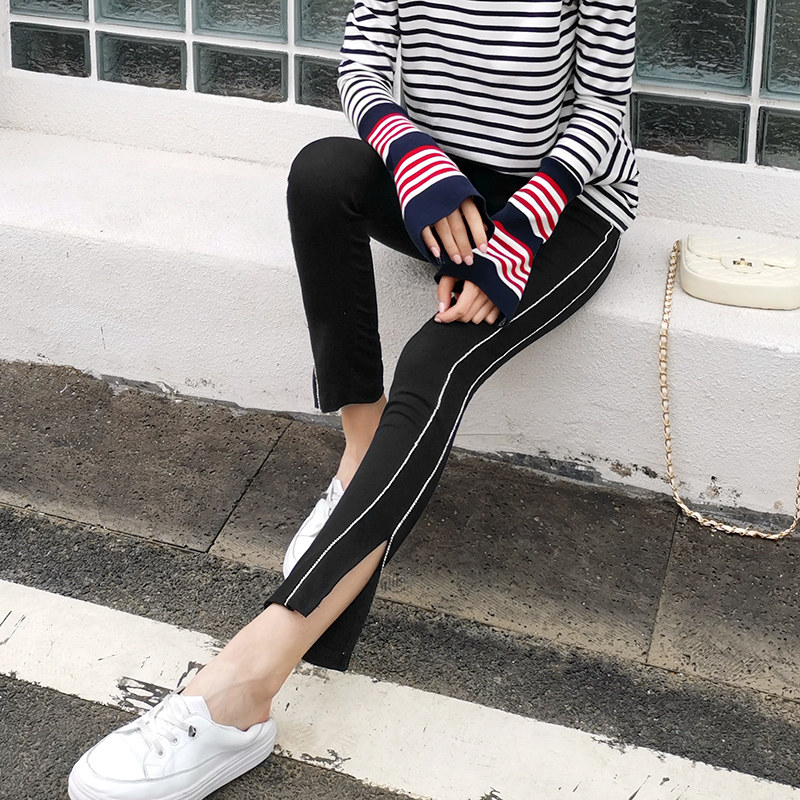 黑色下开衩打底裤女裤外穿2025新款紧身高腰九分小脚裤显瘦春季