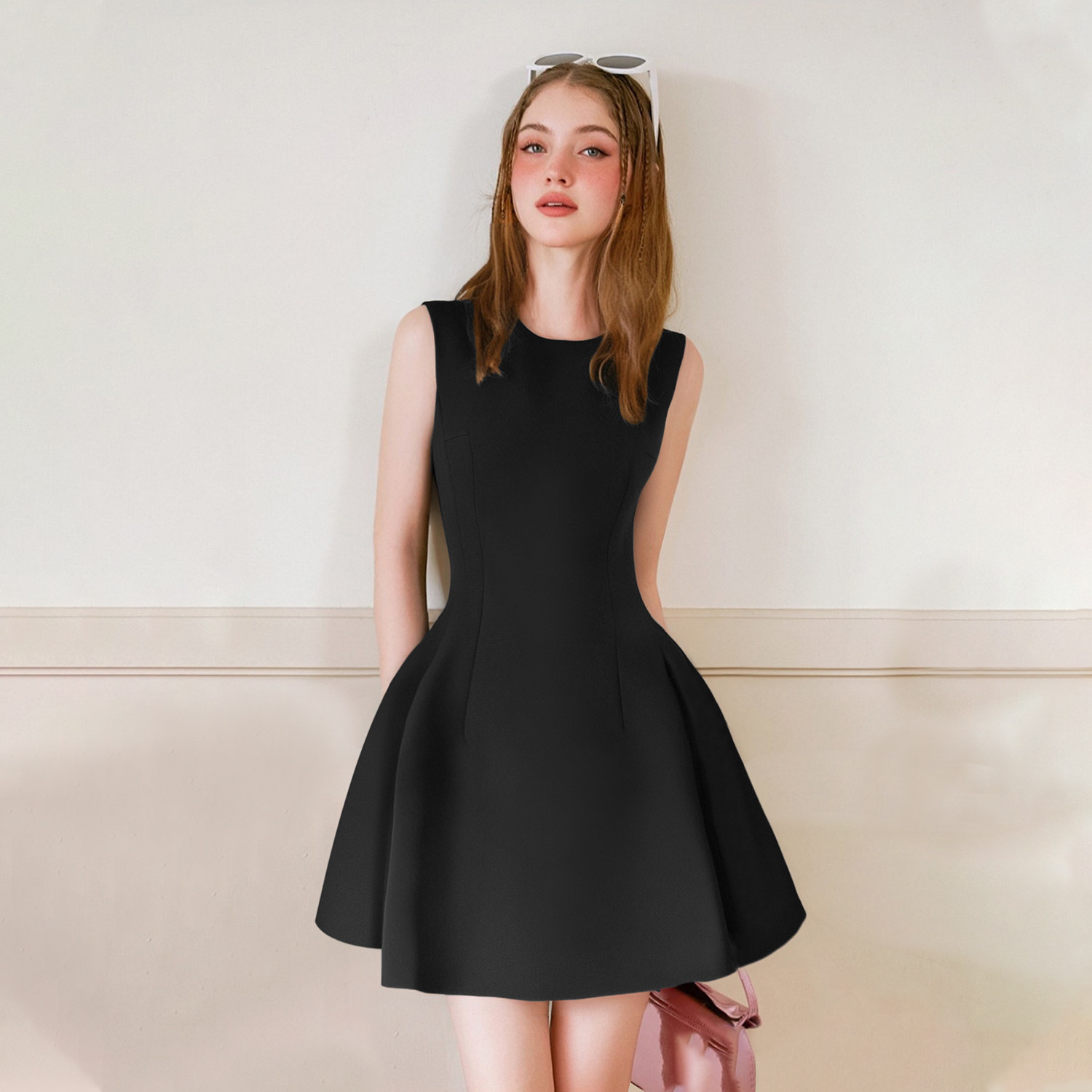 zk lin法式气质高级感花苞蓬蓬裙连衣裙小黑裙收腰显瘦显高设计感